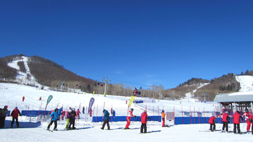Groups of skiers get ready to learn how to ski on February 17, 2013. [Photo by Lance Crayon/chinadaily.com.cn]