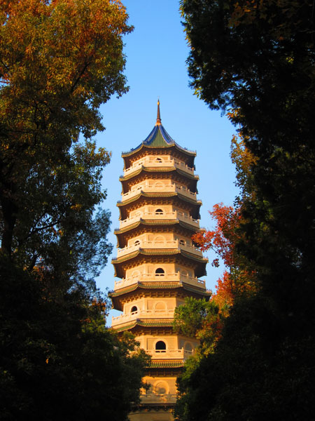 Wandering around the paths in Linggu Temple takes visitors to the Linggu Pagoda, which can be viewed through the trees as they approach. Photos by Hari Raj / For China Daily