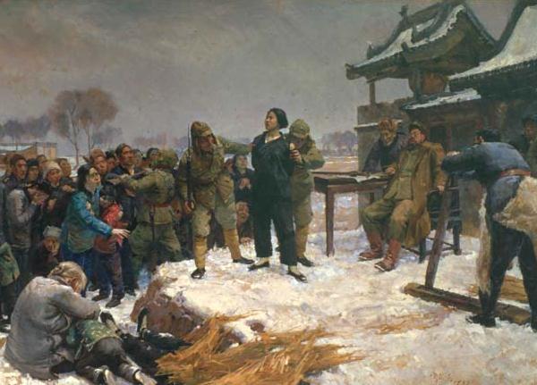 Oil painting Liu Hulan Dies a Heroic Death is on display in National Art Museum of China. [Photo by Jiangdong/China Daily]    