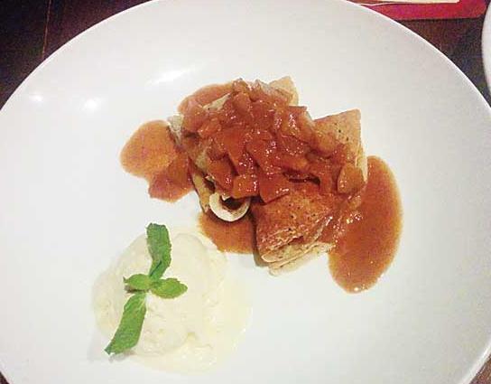Wattleseed crepes with caramelized apples and vanilla ice cream [Photo by Matt Hodges/Shanghai Star]