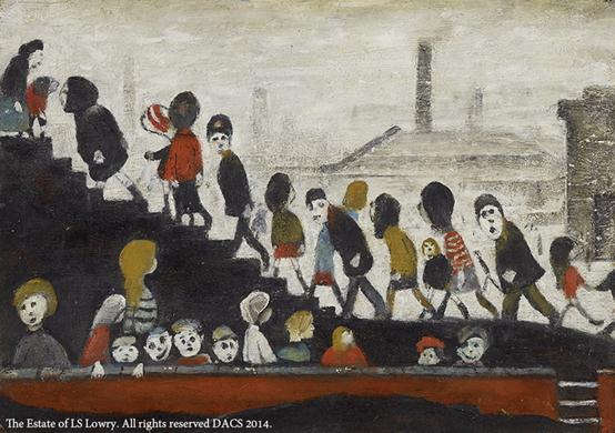 A painting by Laurence Stephen Lowry on show at the Art Museum of Nanjing University of the Arts in Nanjing, Jiangsu province.[Photo/nuamuseum.org]  