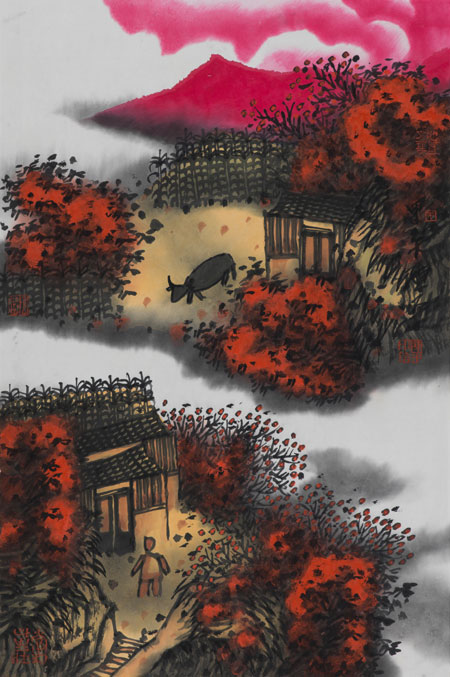 Chinese artist Chen Ping transforms the natural landscape of his rural birthplace into a Feiwa Villa series. [Photo/China Daily]