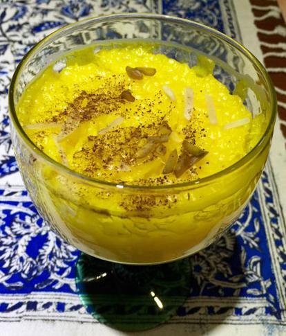 Saffron yields its vibrant aroma and color to a Persian rice pudding.(Photo provided to China Daily)