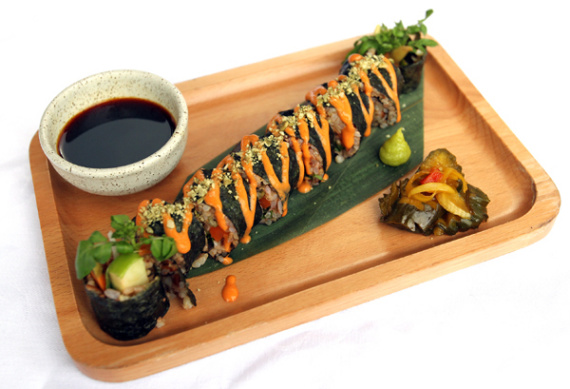 The artful sushi roll is all rice and veggies. (Zhang Wei/China Daily)