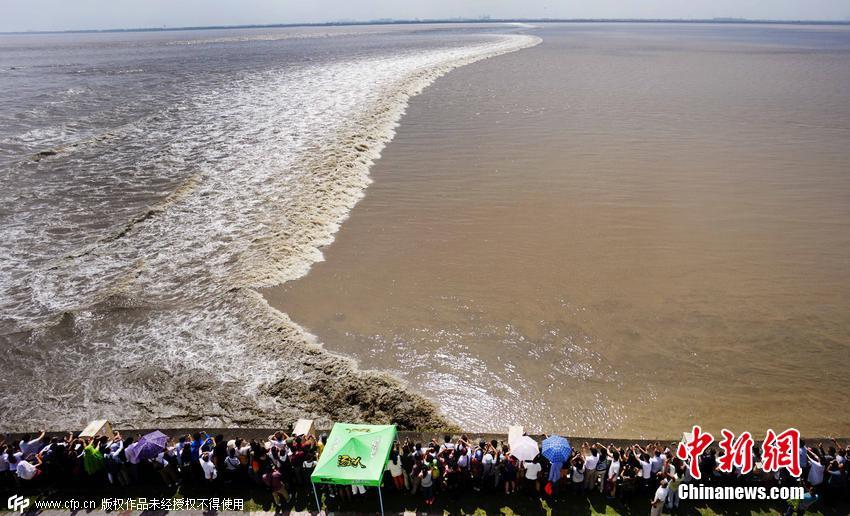 Tide watchers flock to Qiantang River for Mid-Autumn Festival(1/3)