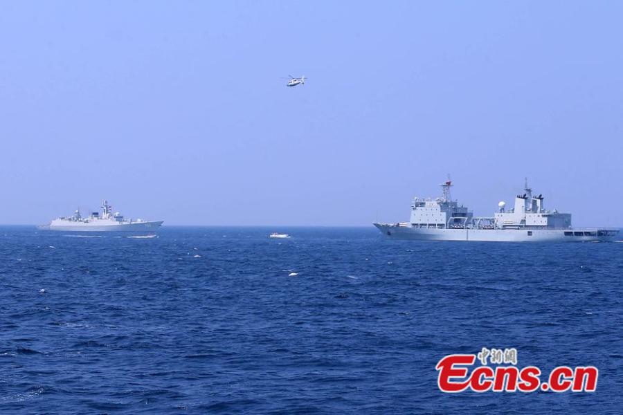 Chinese and Russian fleets fire main guns during a China-Russia naval joint drill at sea off south China\'s Guangdong Province, Sept. 18, 2016. Chinese and Russian fleets conducted weapon use on a sea area east of Zhanjiang in south China\'s Guangdong Province during the \