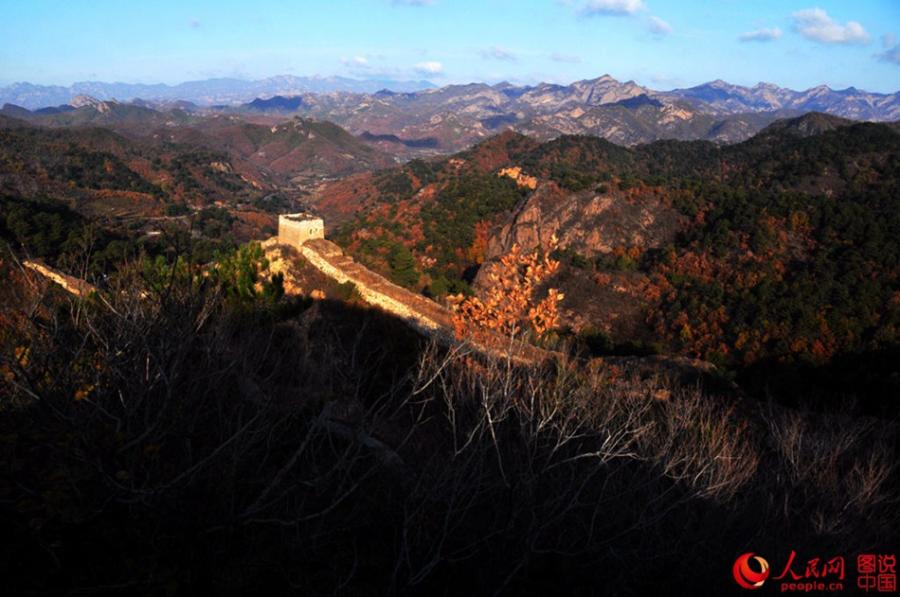 The well-preserved Zhuizishan section of the Great Wall, often regarded as the most beautiful Great Wall segment in all of Liaoning Province, is famous for its steep incline. Having escaped renovation in modern times, the section still presents its original look to tourists. Built during the Ming Dynasty (1368-1644), Zhuizishan stretches over 20,000 meters. Walking along Zhuizishan is like walking on a rugged mountain road. Numerous beacon towers are situated in the ups and downs of Yanshan Mountain, which makes the view even more spectacular. (Photo/people.cn)