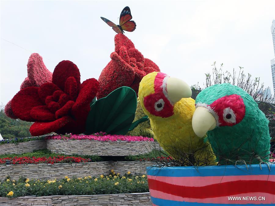 Photo taken on March 9, 2017 shows the flower parterre during the preview of the Hong Kong Flower Show at Victoria Park in Hong Kong, south China. The flower show will be held from 10 to 19 this March. (Xinhua/Li Peng)