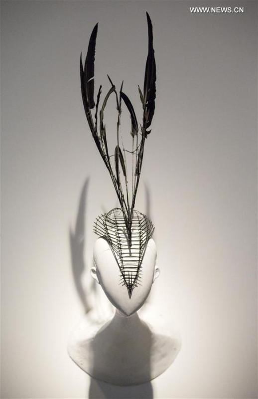 A hat on display at young Chinese designer Sui Yida\'s solo exhibition Masks of Personalities at the Art Museum in Nanjing University of Arts, April 8, 2017.