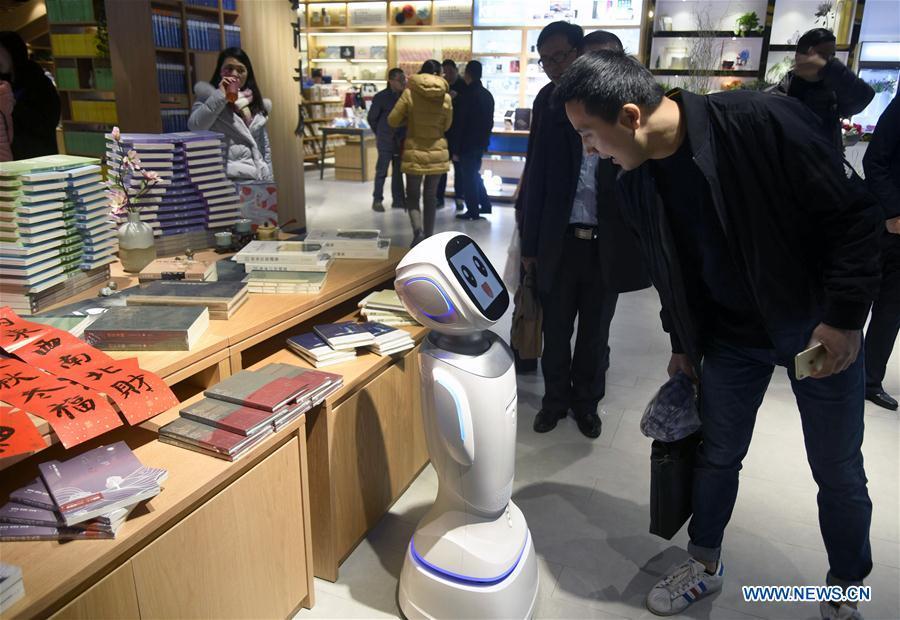 A customer interacts with robot \