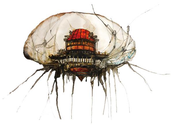 A city painted inside a jellyfish by Luo Kaipeng is on display. (Photo provided by 1905 Re-Creative Space for chinadaily.com.cn)