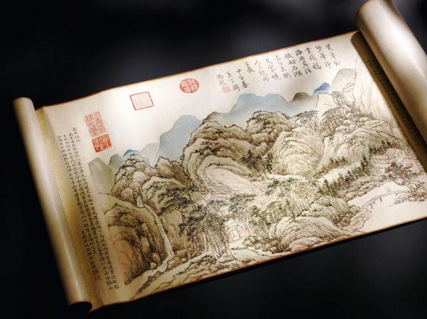 Sotheby\'s Hong Kong will auction a scroll of 10 mountain-and-water landscapes by 18th-century painter Qian Weicheng. (Photo provided to China Daily)

The bowl to be sold features a rarely-seen soft pink ground, on which various floral kinds were painted on four five-lobed, azure panels.

Few bowls with the similar pastel pink and turquoise grounds are found in existence.

Chow says a closely related example decorated with identical colored grounds is now housed at the Palace Museum in Taipei, but it is painted with a different combination of floral sprays.

He says the two bowls would have been painted using the very same batch of subtly shaded colors, and it was nearly impossible to replicate at a later time.

The bowl to be auctioned also shows Emperor Kangxi\'s keen interest in Western knowledge and techniques so much that he established enameling workshops inside the Forbidden City. He wanted the first-hand observations of artisans experimenting with the technical procedures, even though the undertaking would not only generate noise, smells and dirt but also pose fire risks.