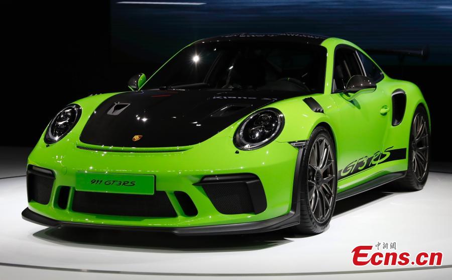 The 2019 Porsche 911 GT3 RS is presented at its World Premiere at the New York Auto Show in the Manhattan borough of New York City, New York, U.S., March 28, 2018. (Photo/Agencies)