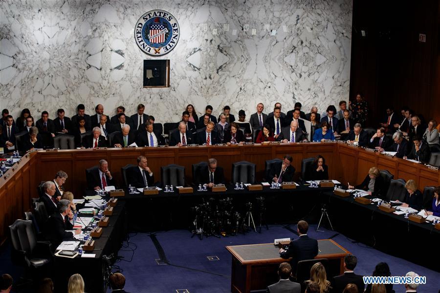 Facebook CEO Mark Zuckerberg testifies at a joint hearing of the Senate Judiciary and Commerce committees on Capitol Hill in Washington D.C., United States, on April 10, 2018. Facebook CEO Mark Zuckerberg told Congress in written testimony on Monday that he is \