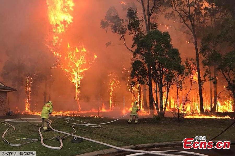 A severe bushfire has burnt all weekend in Sydney\'s south-west and although conditions eased last night, firefighters are still concerned conditions may deteriorate, according to Australian media report. (Photo/Agencies)