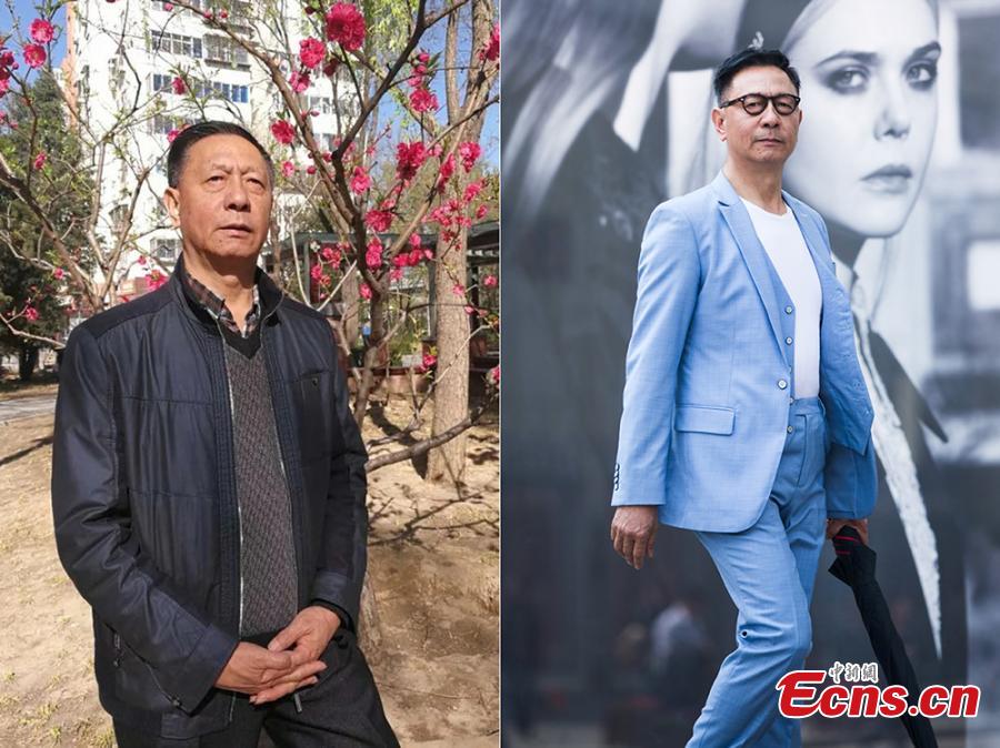 The photos show Wan, 66, in his everyday clothes (L) and in the fashion shoot (R) in Nanjing, East China\'s Jiangsu Province. Chen Shuai, who has worked in elderly care for many years, organized the event - persuading the three men, who were 68, 66, and 61 years old respectively, to don fashionable outfits and pose for photos they themselves found surprising. (Photo provided to China News Service)