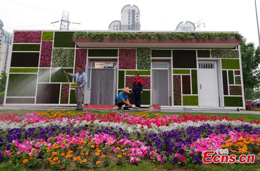 Photo taken on May 7, 2018 shows a public toilet in Fengtai District, Beijing has its walls covered by plants and flowers. (Photo: China News Service/Jia Tianyong)