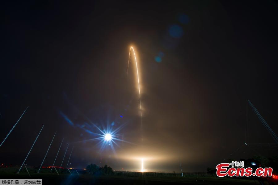 The Orbital ATK Antares rocket, with the Cygnus spacecraft onboard launches at NASA\'s Wallops Flight Facility in Virginia, May 21, 2018. The Orbital ATK launched a fresh load of supplies to the International Space Station. Named for the swan constellation, the Cygnus is making Orbital ATK’s ninth contracted delivery for NASA. SpaceX is NASA’s other supplier. (Photo/Agencies)