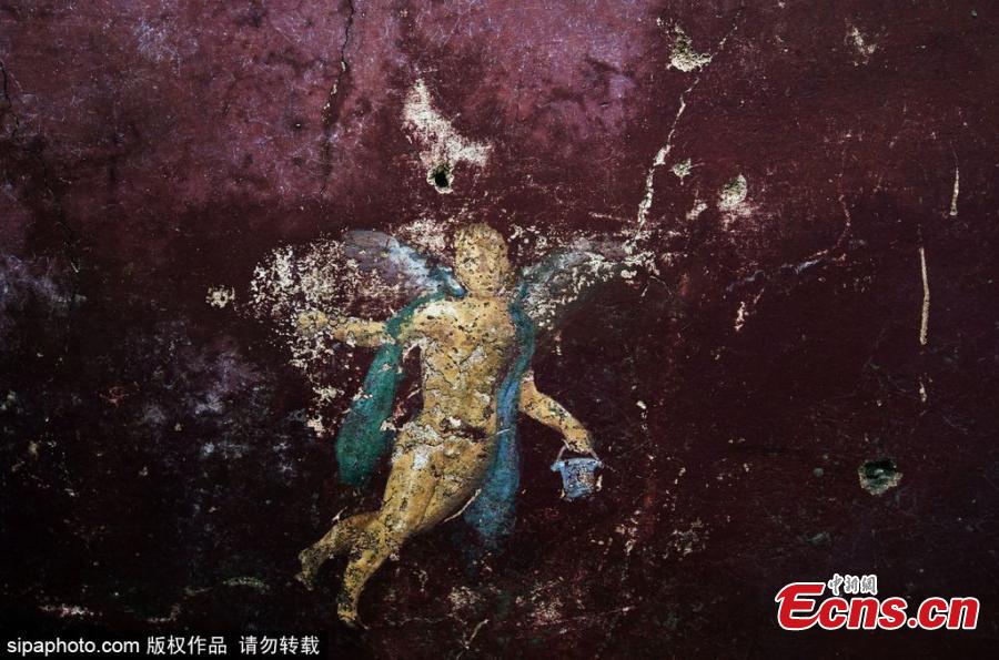 Elaborate wall paintings found at the Pompeii ruins in Italy. (Photo/SipaPhoto)