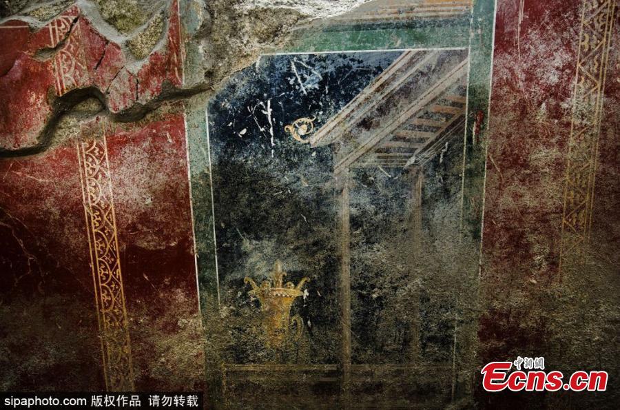 Elaborate wall paintings found at the Pompeii ruins in Italy. (Photo/SipaPhoto)