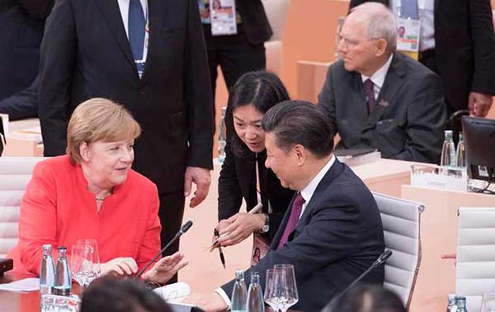 President Xi Jinping talks with German Chancellor Angela Merkel before the 12th Summit of the Group of 20 major economies in Hamburg, July 7, 2017. [Photo/Xinhua]


Multilateral diplomacy


Coordination and cooperation between the two countries in international and regional affairs have become closer.


Chinese and German leaders regularly discuss expanding cooperation during multilateral diplomatic activities, particularly within the G20, highlighting efforts to build greater consensus on both sides.