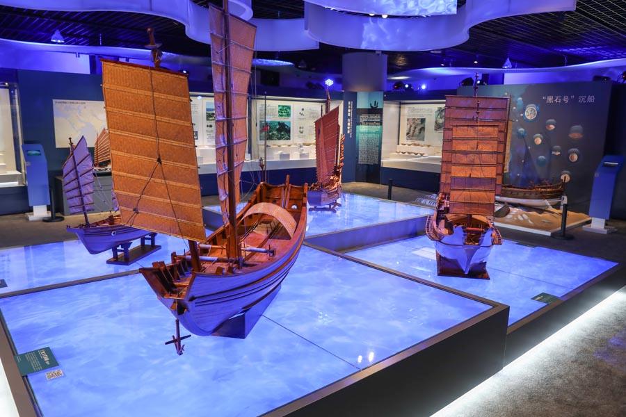The exhibition at the China Maritime Museum in Shanghai features more than 240 objects and models (above) related to ancient ship-building techniques. (Photo provided to China Daily)

The exhibition was jointly created by the China Maritime Museum, the Nanjing Museum Administration in Jiangsu province and the Ningbo Museum in Zhejiang province. It was presented first at the Nanjing Museum from Sept 28 to Dec 28 last year, and then at the Ningbo Museum from Jan 19 to April 8. \