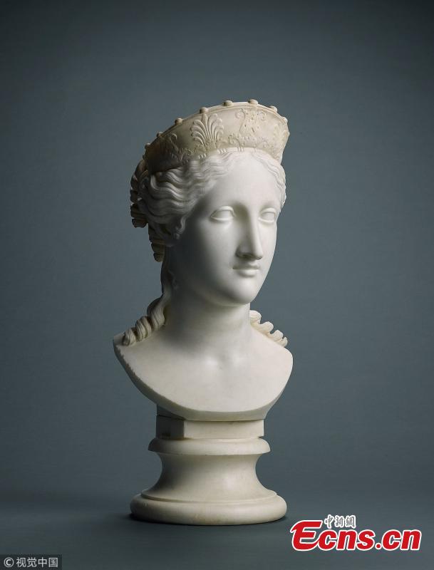 The Bust of Peace, a recently rediscovered white marble sculpture by Antonio Canova (1757-1822), one of the most celebrated and expensive sculptors of the early 19th century. The figure of peace was given to Canova’s long-time British patron whose family owned it for generations. The sculpture will be auctioned on July 4, in first public outing in 200 years, and is expected to make over ?1m($1.32m), according to Sotheby’s in London. (Photo/VCG)