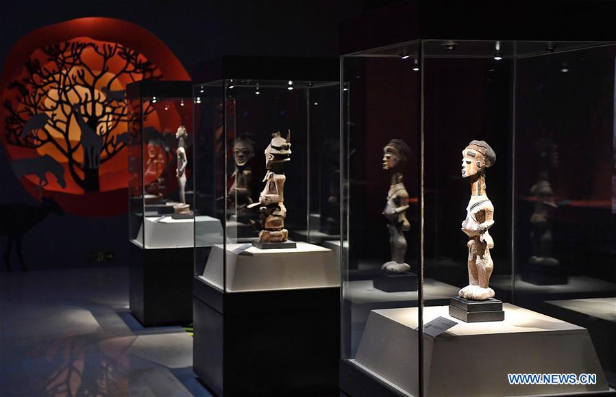 Photo taken on June 7, 2018 shows exhibits at the African Art Exhibition in southwest China\'s Chongqing. The exhibition will open to the public from June 8 to Sept. 9. (Xinhua/Wang Quanchao)