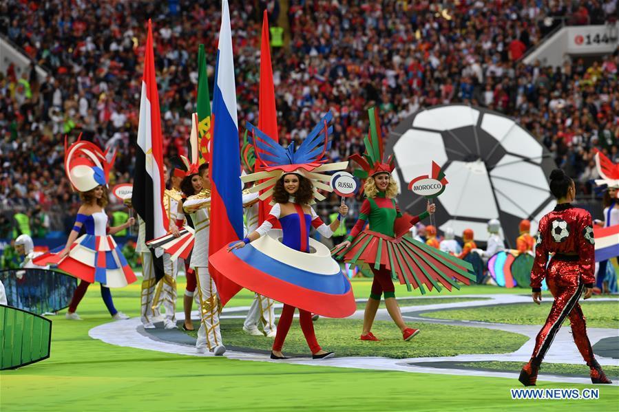 Photo taken on June 14, 2018 shows the opening ceremony of the 2018 FIFA World Cup in Moscow, Russia. (Xinhua/Chen Cheng)