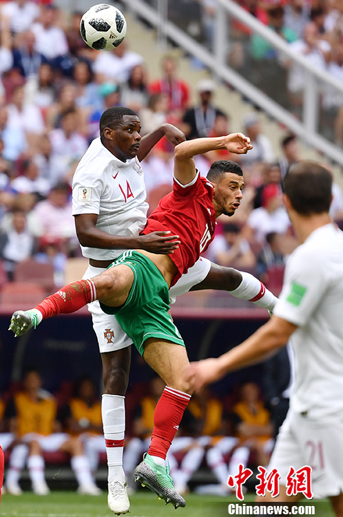 A match between Portugal and Morocco in a Group B match of the World Cup at Luzhniki Stadium, Moscow, Russia, June 20, 2018. (Photo: China News Service/Mao Jianjun)