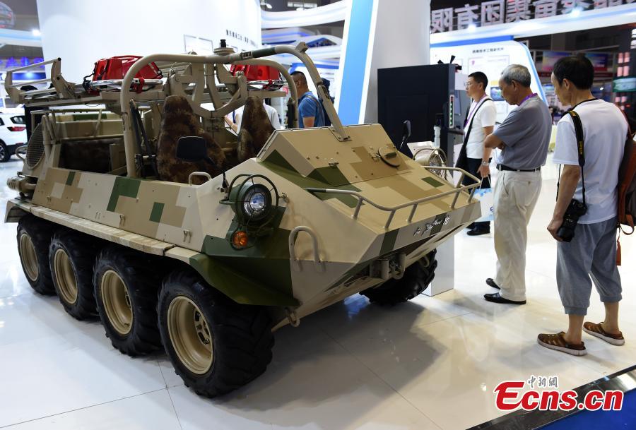 A vehicle on display at the 9th International Military and Civilian Dual-use Technology Exhibition in Chongqing, June 21, 2018. (Photo: China News Service/Zhou Yi)