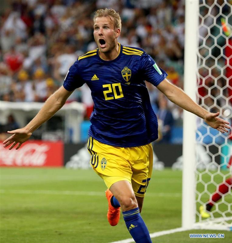 <?php echo strip_tags(addslashes(Ola Toivonen of Sweden celebrates his scoring during the 2018 FIFA World Cup Group F match between Germany and Sweden in Sochi, Russia, June 23, 2018. (Xinhua/Li Ming))) ?>