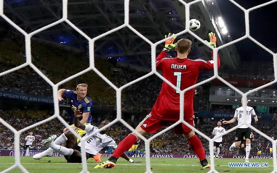 <?php echo strip_tags(addslashes(Ola Toivonen (L top) of Sweden scores a goal during the 2018 FIFA World Cup Group F match between Germany and Sweden in Sochi, Russia, June 23, 2018. (Xinhua/Li Ming))) ?>