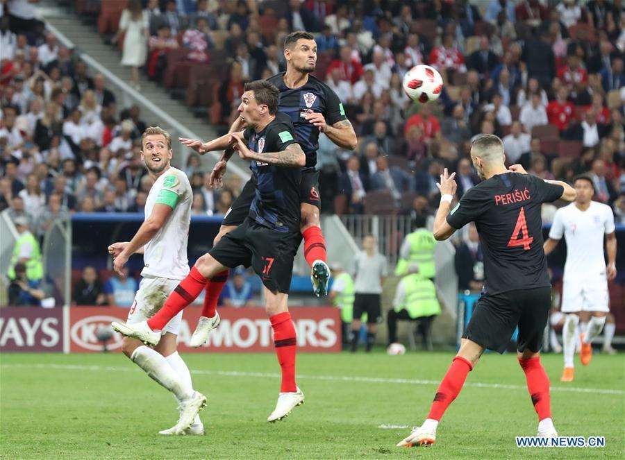 <?php echo strip_tags(addslashes(Dejan Lovren (top) of Croatia competes for a header during the 2018 FIFA World Cup semi-final match between England and Croatia in Moscow, Russia, July 11, 2018. (Xinhua/Yang Lei))) ?>