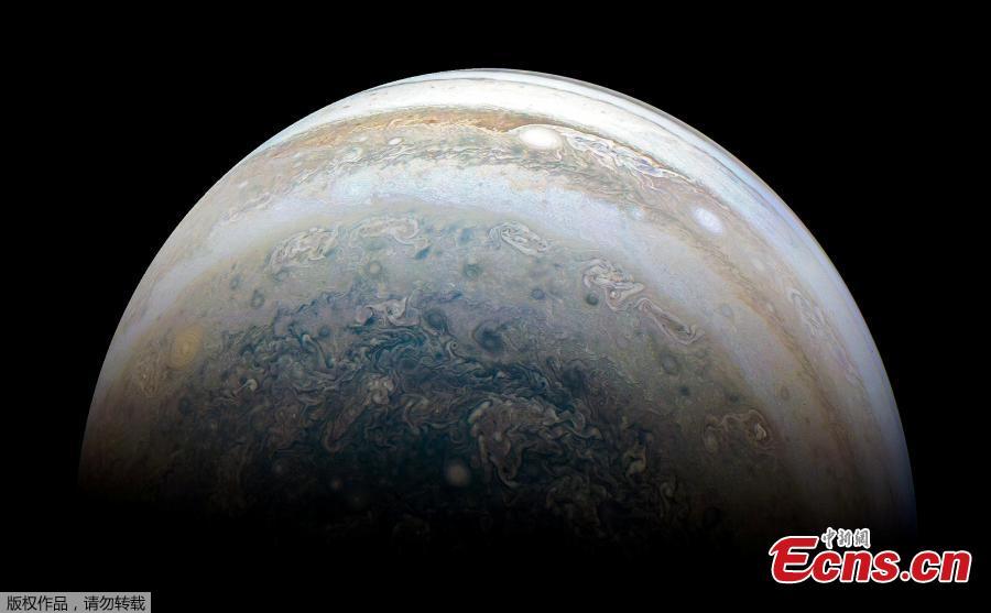 NASA\'s Juno spacecraft captures Jupiter\'s southern hemisphere, as the spacecraft performed its 13th close flyby of Jupiter on May 23, 2018.