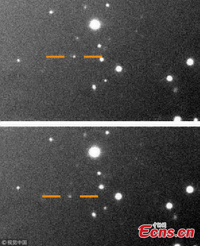 Images taken in May 2018 with Carnegie\'s 6.5-meter Magellan telescope at the Las Campanas Observatory in Chile. Lines point to Valetudo, the newly discovered \