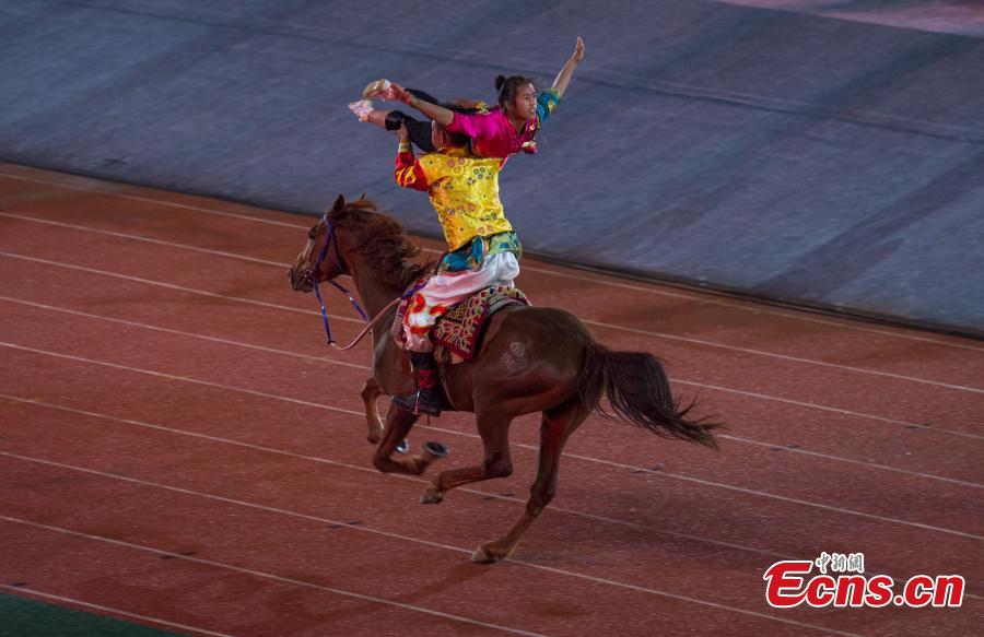 The opening ceremony for the 12th Sports Meet of Tibet Autonomous Region as well as the 4th National Traditional Ethnic Sports Meet in Lhasa, Tibet Autonomous Region, July 22, 2018. It is the largest sports meet in the autonomous region’s history, with more than 1,200 athletes set to compete in nearly 100 events. (Photo: China News Service/He Penglei)