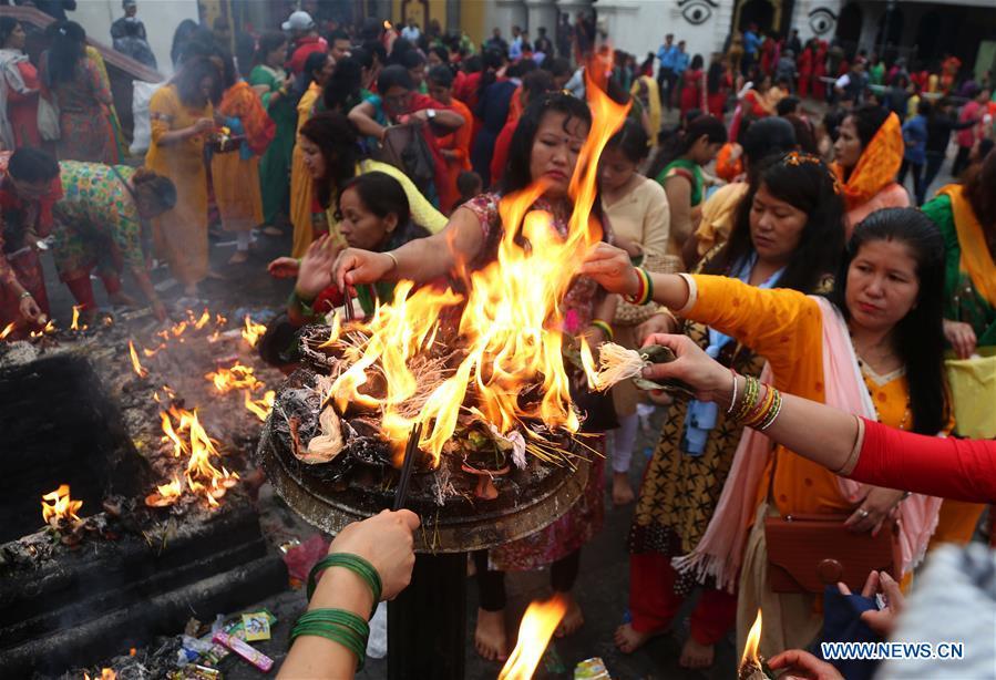 <?php echo strip_tags(addslashes(Hindu women offer prayers on Shrawan Somvar at Pashupatinath Temple in Kathmandu, Nepal, July 23, 2018. Mondays in the holy month of Shrawan are considered auspicious for Hindu women as they fast and offer prayers to Lord Shiva for the long and prosperous life for their husbands. (Xinhua/Sunil Sharma))) ?>