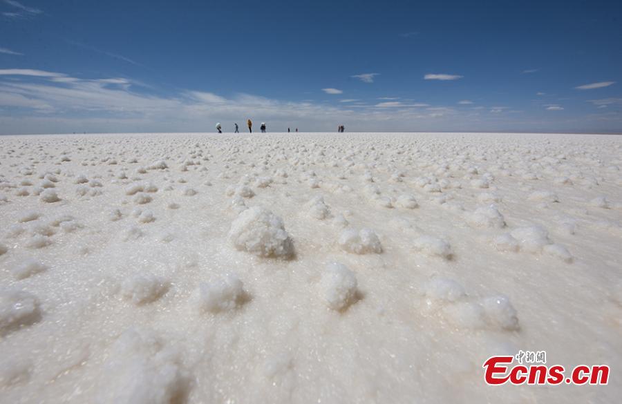 <?php echo strip_tags(addslashes(A view of the Qarhan salt lake in Golmud, Northwest China's Qinghai Province, July 25, 2018. The Qarhan salt lake, with a total area of 5,856 square kilometers, is the largest salt lake in China. The lake's abundant deposit of halide salts makes it a major mineral center. In the vast lake, the salt blossoms like flowers and takes the form of pillars, corals and pearls. (Photo: China News Service/Fu Yu).)) ?>
