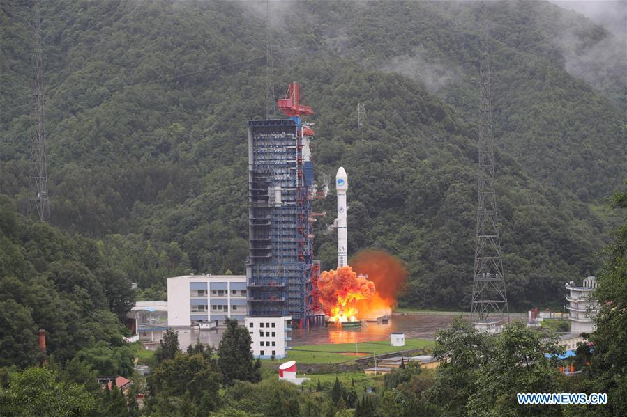 China sends twin satellites into space via the Long March-3B carrier rocket from Xichang Satellite Launch Center in Xichang, southwest China\'s Sichuan Province, July 29, 2018. The twin satellites are the 33rd and 34th of the BeiDou navigation system. (Xinhua/Liang Keyan)