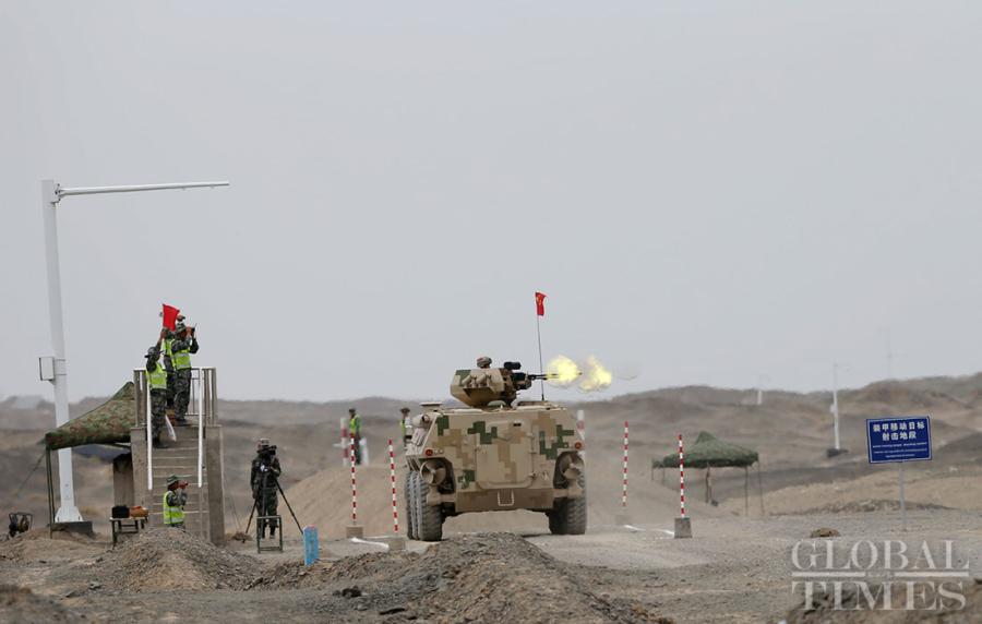 The Chinese Air defense force detachment has secured a leading position over its competitors from Belarus, Egypt, Pakistan,Russia, Uzbekistan and Venezuela in the “clear sky for air defense missile operators” segment of the International Army Games 2018 in Korla, Northwest China\'s Xinjiang Uyghur Autonomous Region on Tuesday. （Photos: Cui Meng/GT）