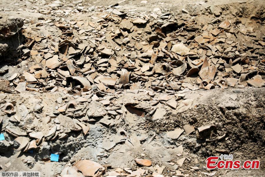 Piles of pottery shards can be seen at the site where a large-scale wine jug factory that dates back to the 3rd century and included recreational facilities has been uncovered in Gedera, according to archeologists, Israel July 31, 2018. (Photo/Agencies)