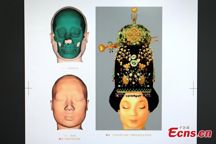 A computer restoration of the appearance of the face of Princess Li Chui from the Tang Dynasty (618-907) in Northwest University in Xi’an City, Shaanxi Province, Aug. 2, 2018. Through \