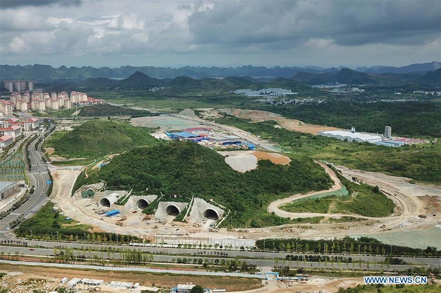 Aerial photo taken on Aug. 1, 2018 shows the construction site of a data center of Tencent in Gui\'an New District in southwest China\'s Guizhou Province. Guizhou has become a pioneer in China\'s big data development. Big data is being widely applied in government management, business and daily life, contributing over 20 percent to the economic growth of Guizhou Province. The number of big data-related companies in Guizhou Province has grown from less than 1,000 in 2013 to more than 8,500 in 2018.(Xinhua/Ou Dongqu)