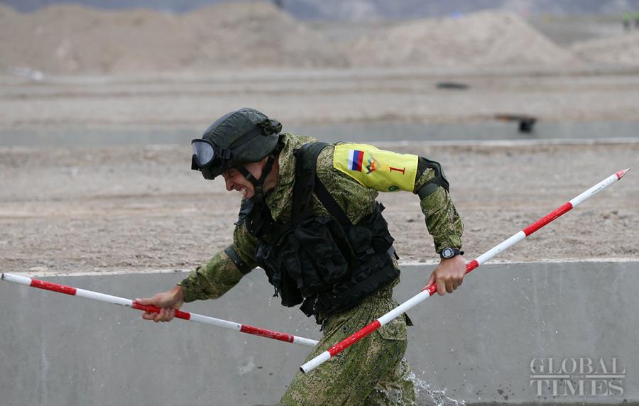 The Russian soldiers participate in the Safe Route Competition in Korla on August 2. Photo: Cui Meng/GT