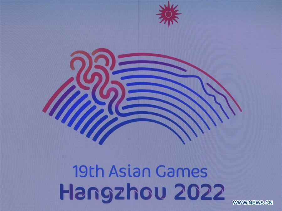 Photo taken on Aug. 6, 2018 shows the Emblem at the Launch Ceremony for the 19th Asian Games Hangzhou 2022 in Hangzhou, capital of east China\'s Zhejiang Province.(Xinhua/Huang Zongzhi)