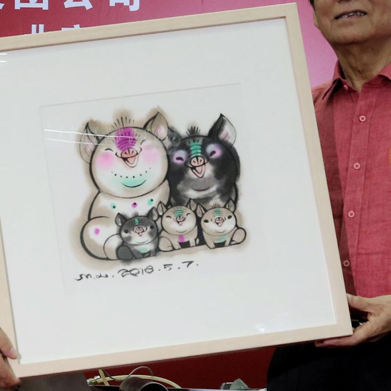 One of the two Year of Pig stamps designed by Han Meilin. (Photo/China Daily)