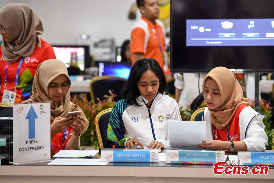 A view of the press center for the 18thAsian Games in Palembang, Indonesia, Aug. 15, 2018. A total of 11,300 athletes from 45 National Olympic Committees will compete in the Asian Games set to be played from August 18 to September 2, according to the latest data from the Olympic Council of Asia. (Photo: China News Service/Liu Guanguan)