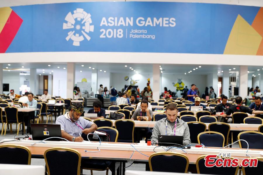 A view of the press center for the 18thAsian Games in Palembang, Indonesia, Aug. 15, 2018. A total of 11,300 athletes from 45 National Olympic Committees will compete in the Asian Games set to be played from August 18 to September 2, according to the latest data from the Olympic Council of Asia. (Photo: China News Service/Liu Guanguan)