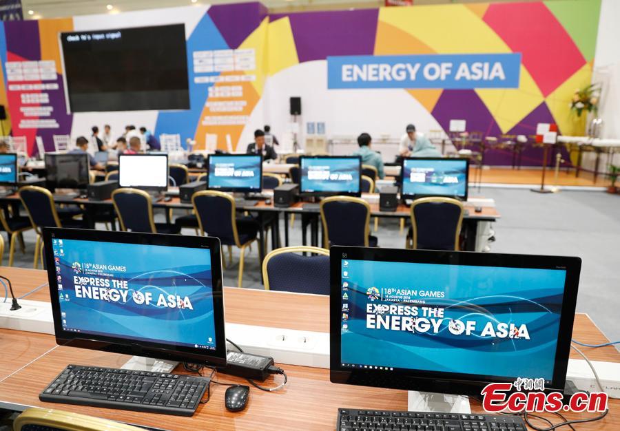A view of the press center for the 18thAsian Games in Palembang, Indonesia, Aug. 15, 2018. A total of 11,300 athletes from 45 National Olympic Committees will compete in the Asian Games set to be played from August 18 to September 2, according to the latest data from the Olympic Council of Asia. (Photo: China News Service/Yang Huafeng)